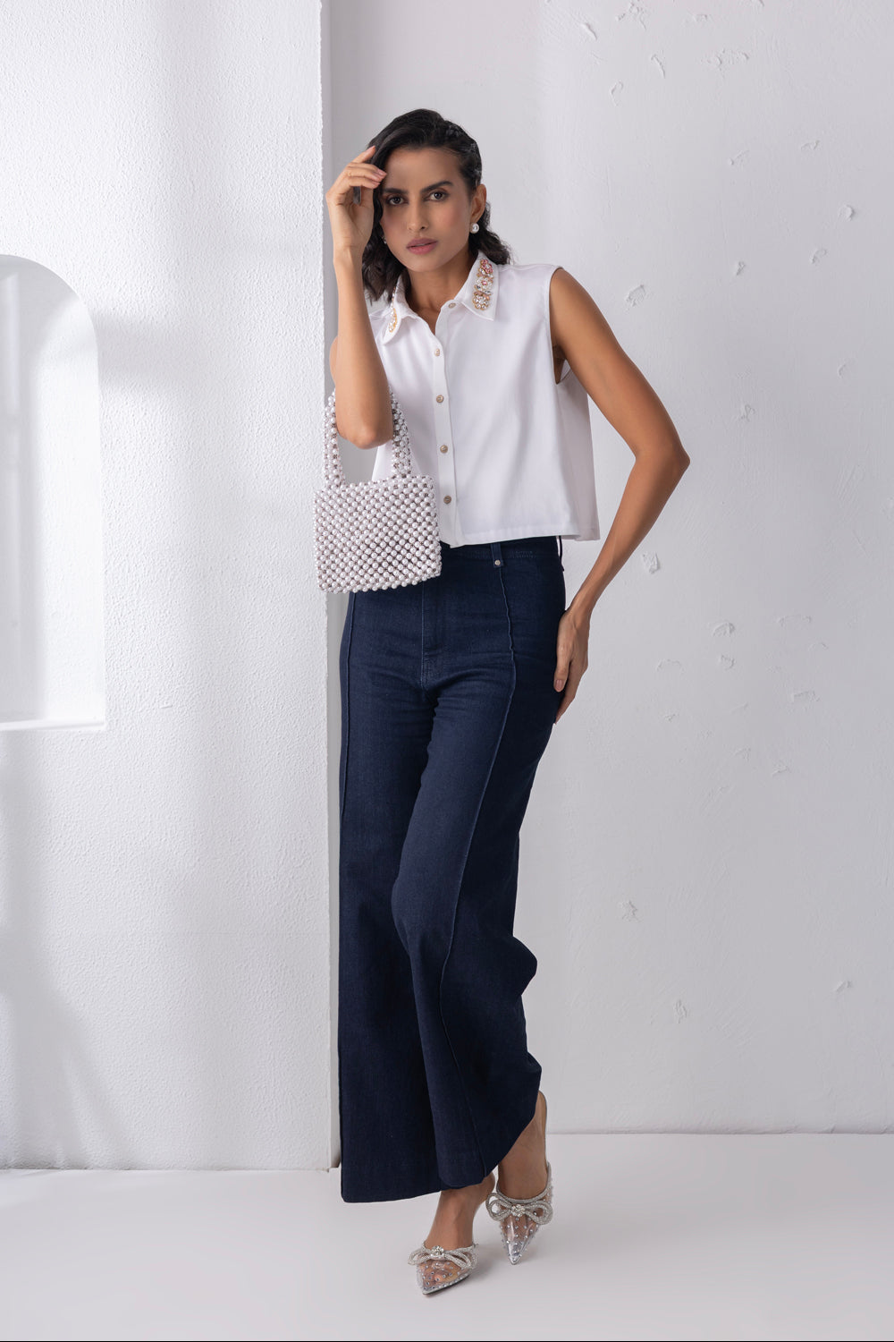 White Feathered Tie Up Shirt