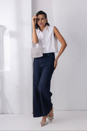 White Feathered Tie Up Shirt