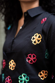 Side Drape Shirt With Bloom Crop Jacket And Multi Coloured Pants