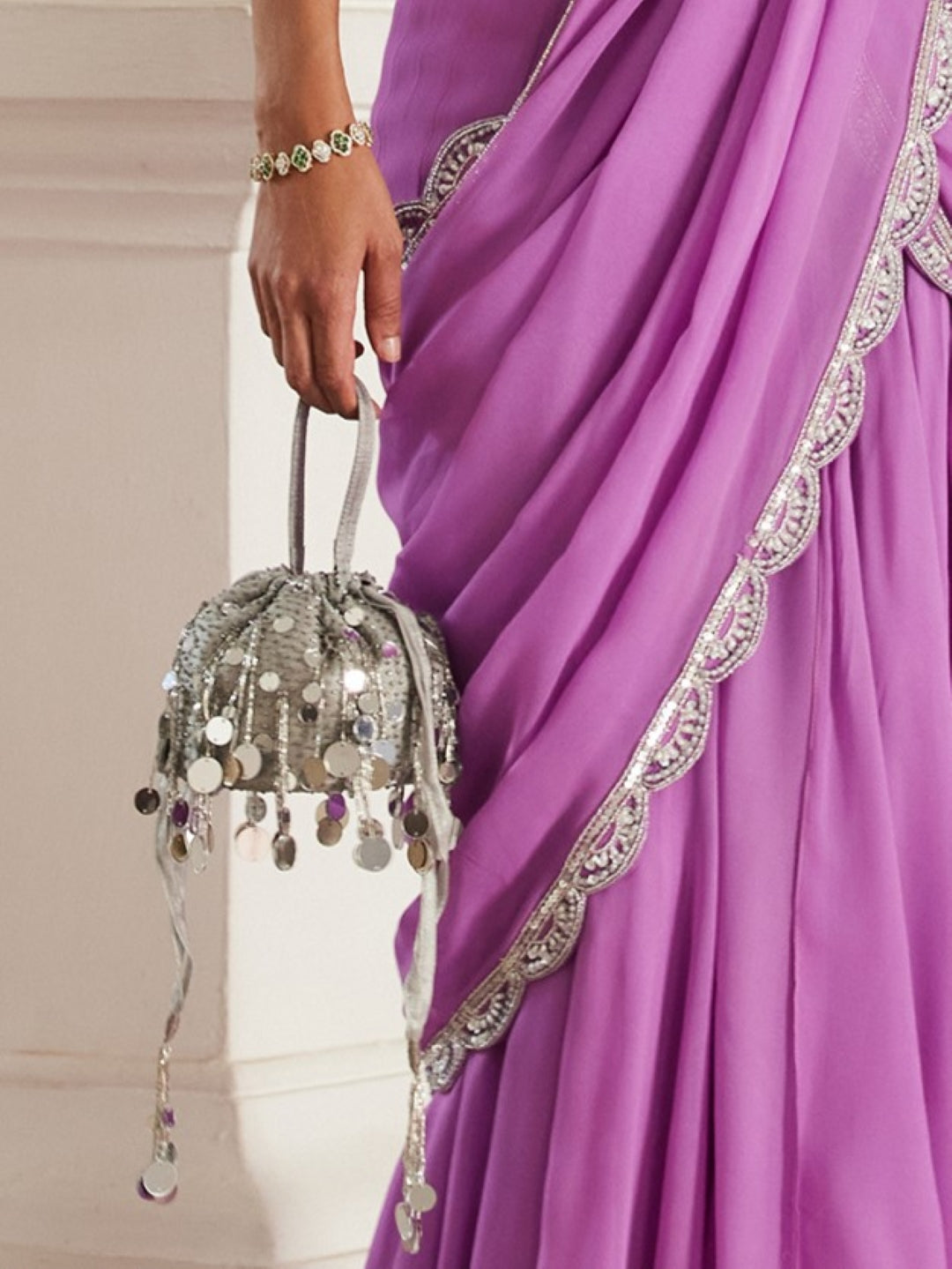 Silver Round Mirror Potli Bag