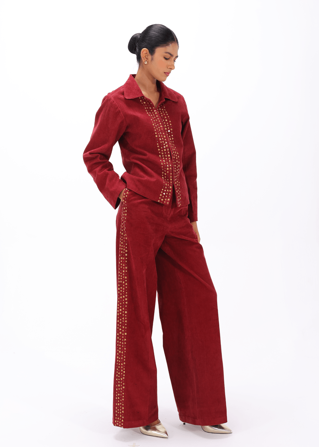 Red Aari Co-ord Set - AMBR INDIA - #tag1# -