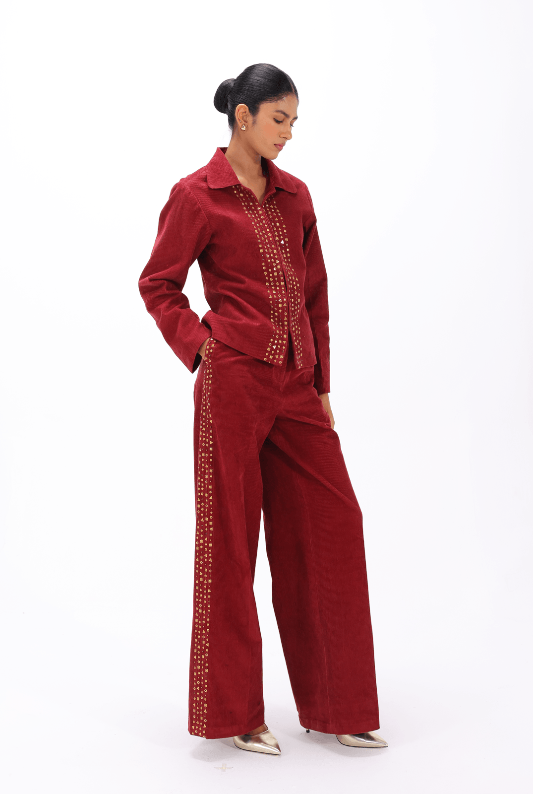 Red Aari Co-ord Set - AMBR INDIA - #tag1# -