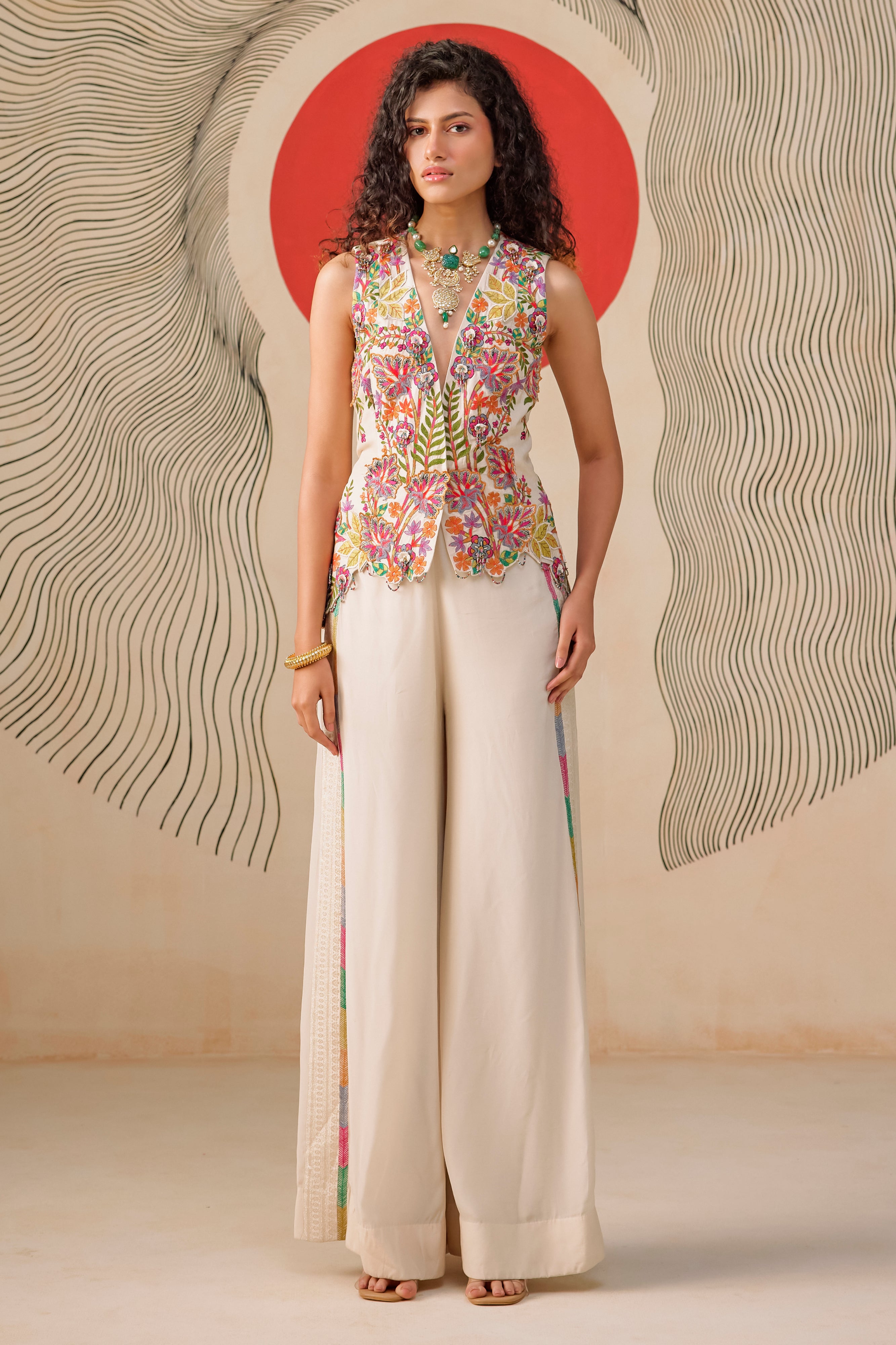Embroidered Jacket With Flared Pant