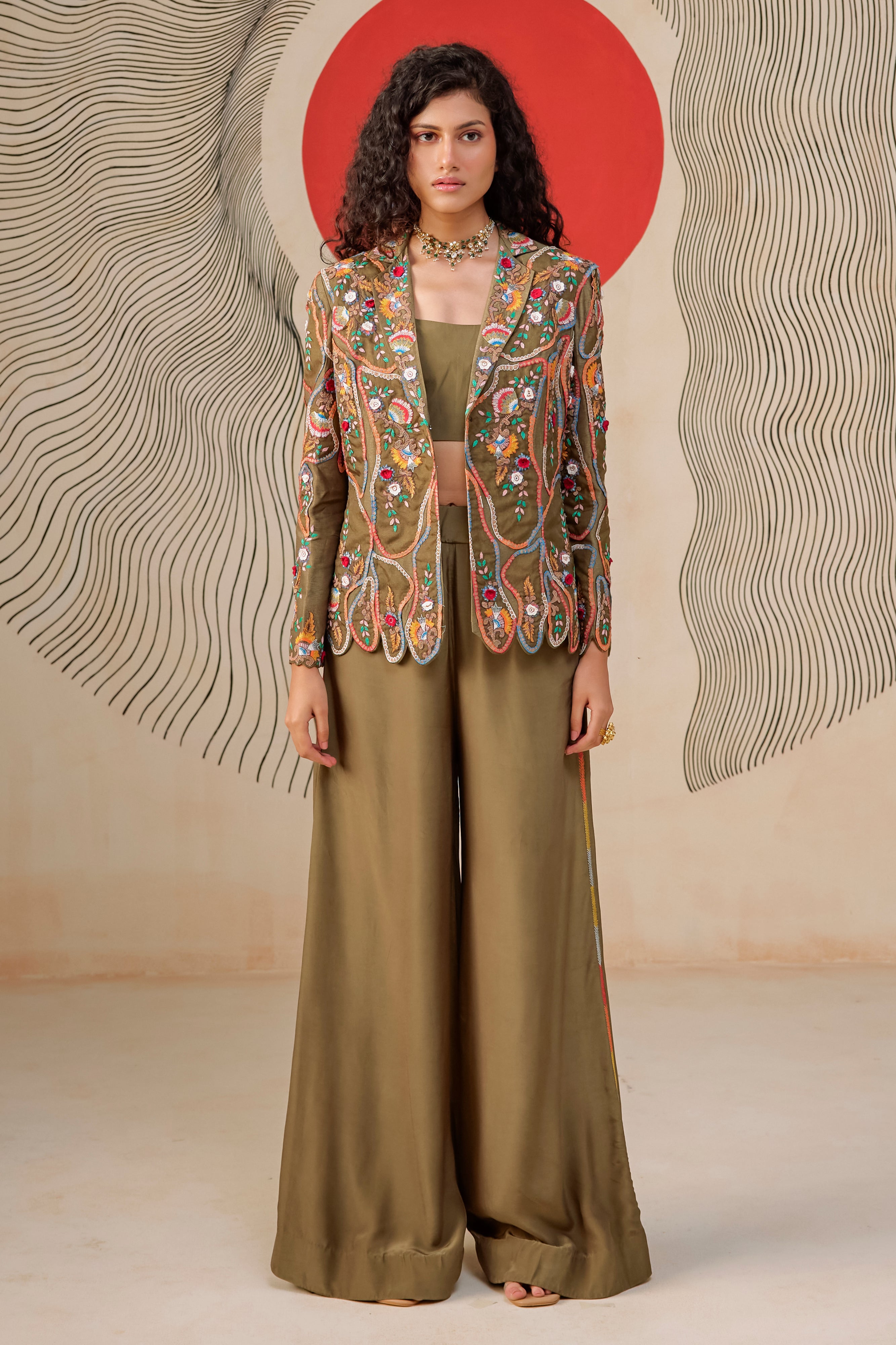 Blazer With A Bustier And A Flared Pant