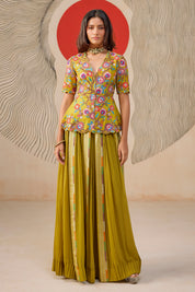 Peplum Top With Sharara Pant