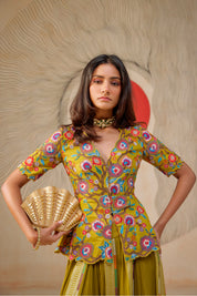 Peplum Top With Sharara Pant