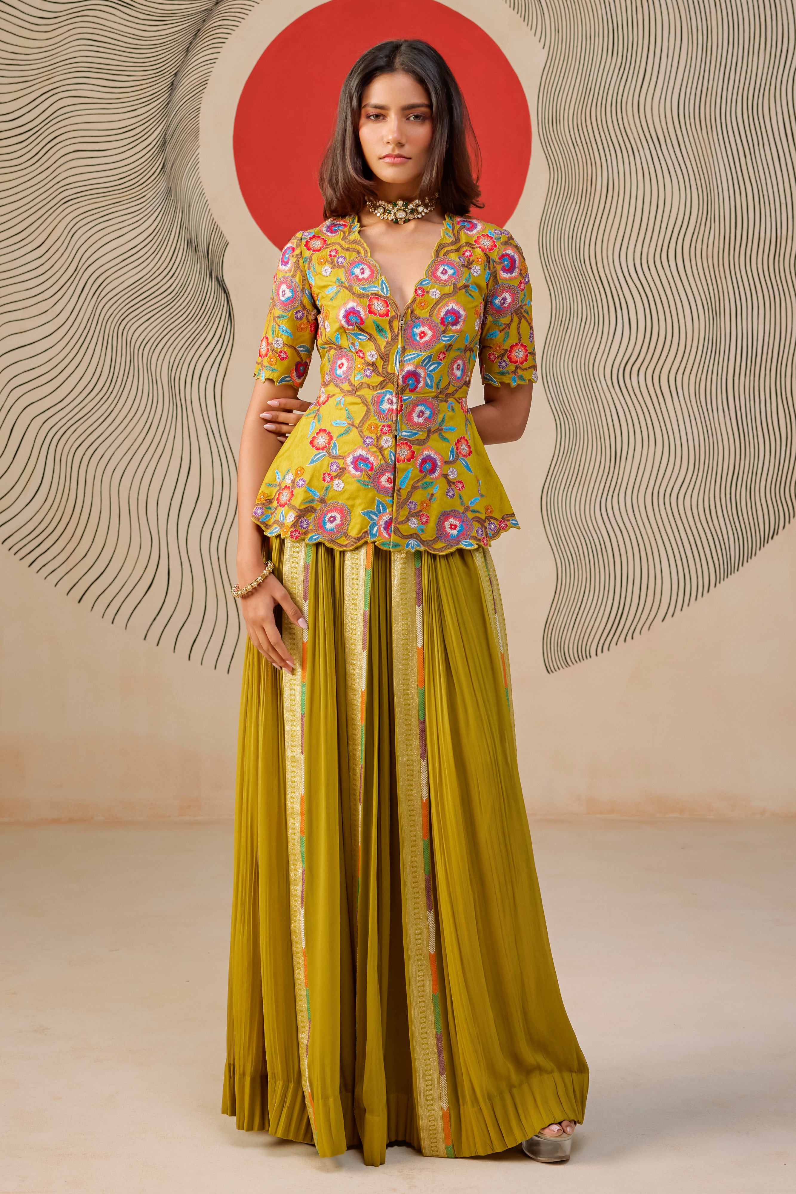 Peplum Top With Sharara Pant