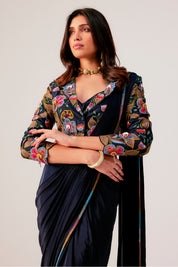 Navy Blue Drape Saree