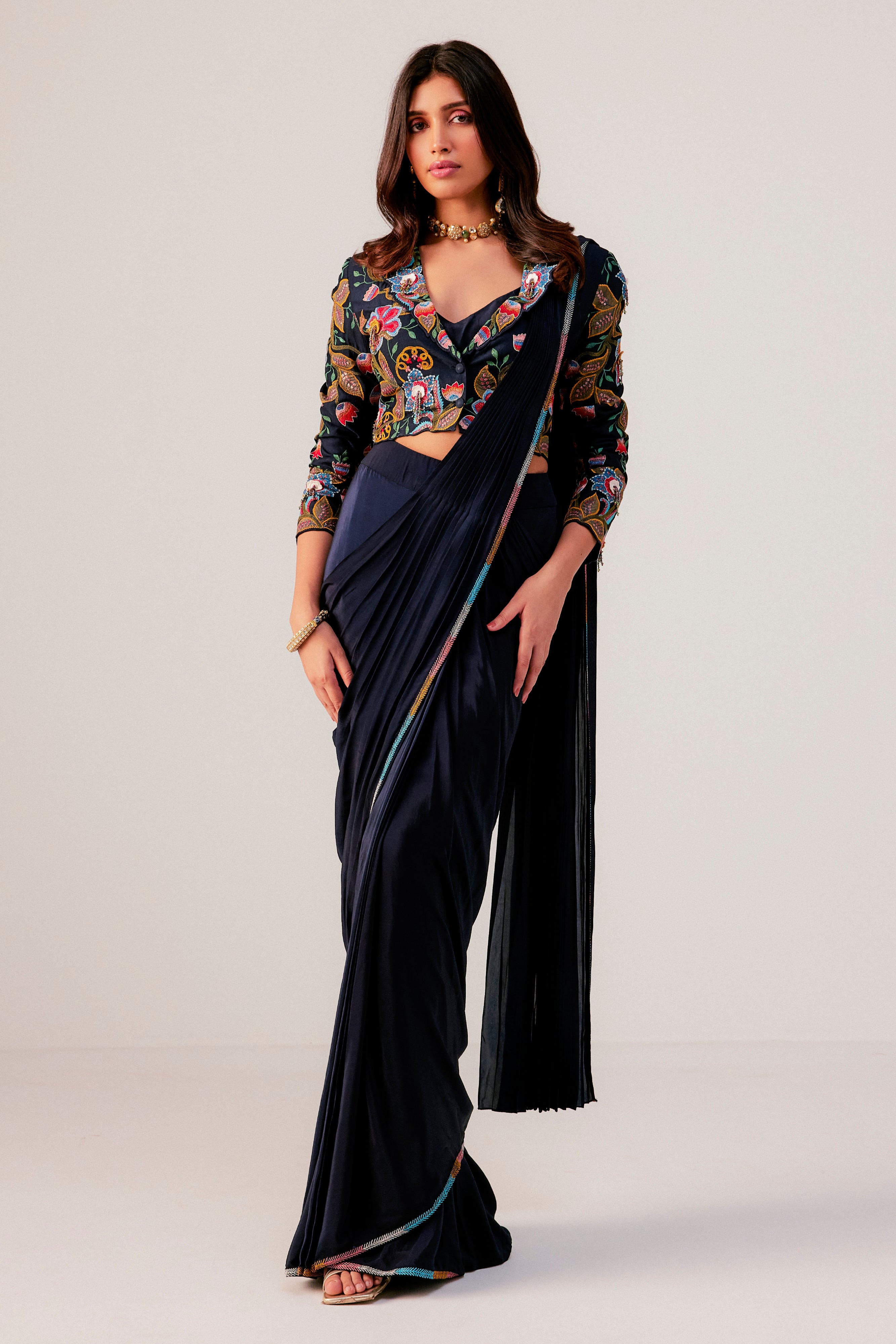 Navy Blue Drape Saree