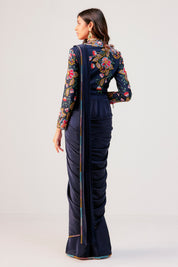 Navy Blue Drape Saree