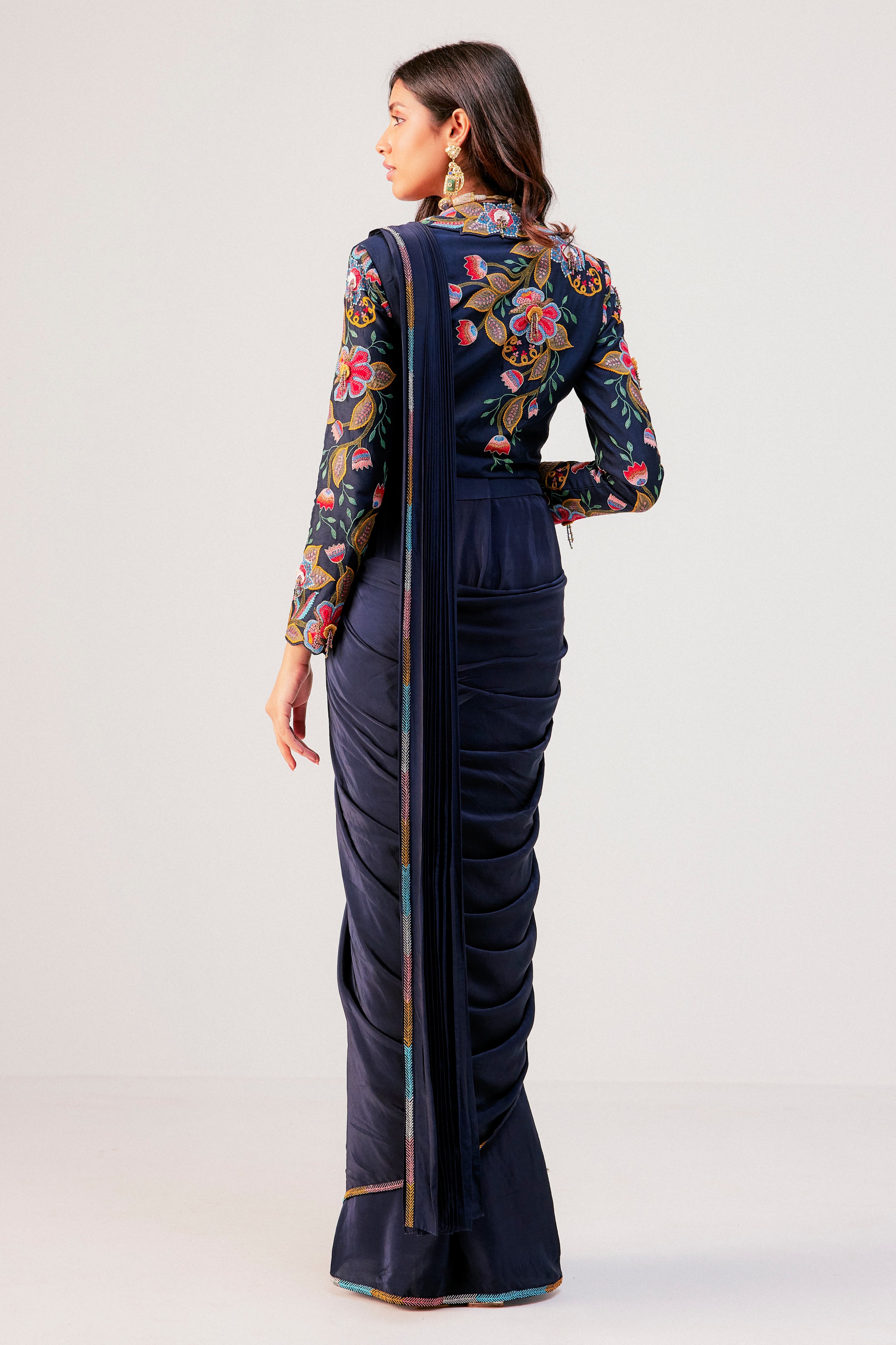 Navy Blue Drape Saree