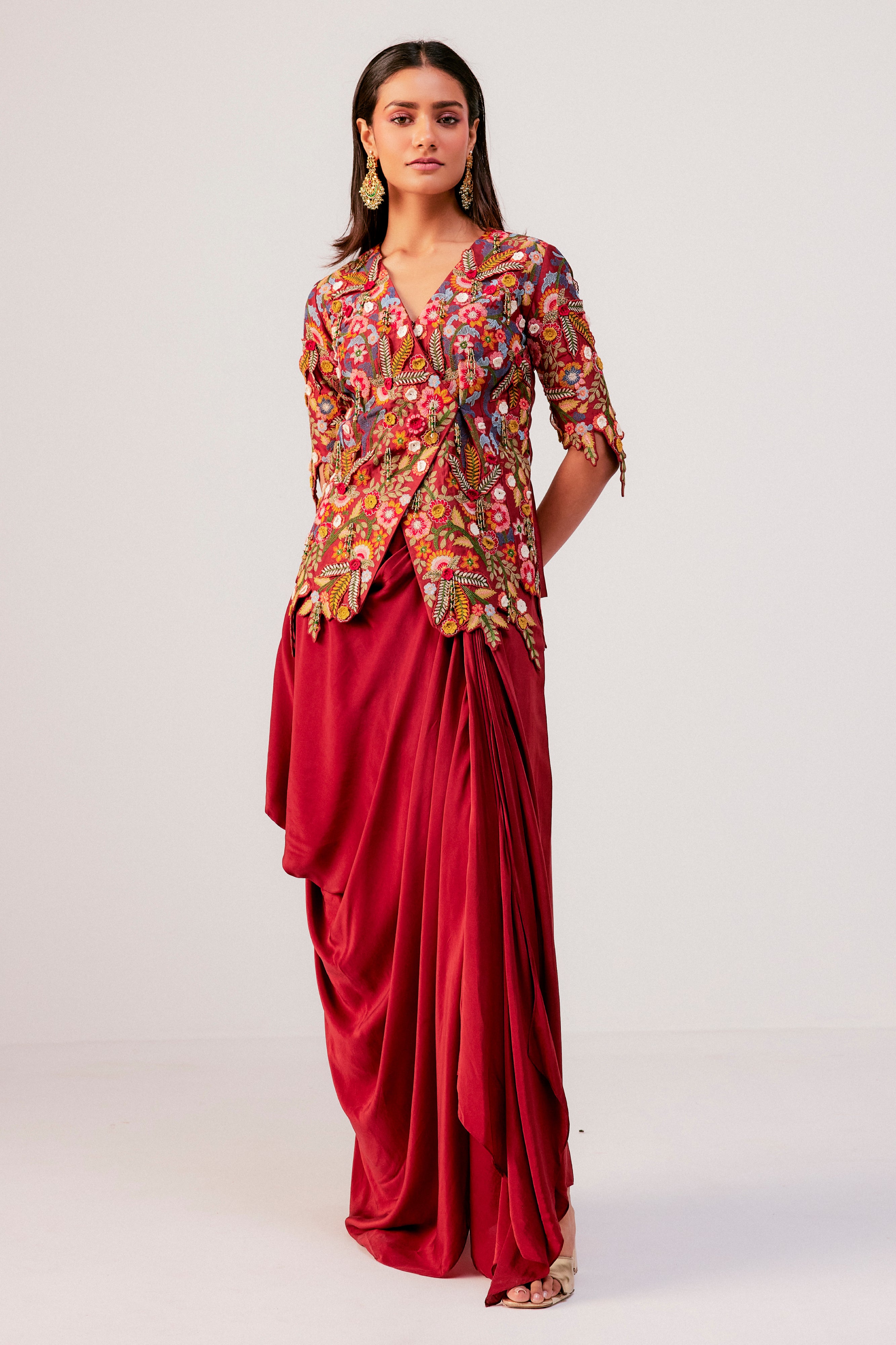 Wrap Top With A Drape Skirt
