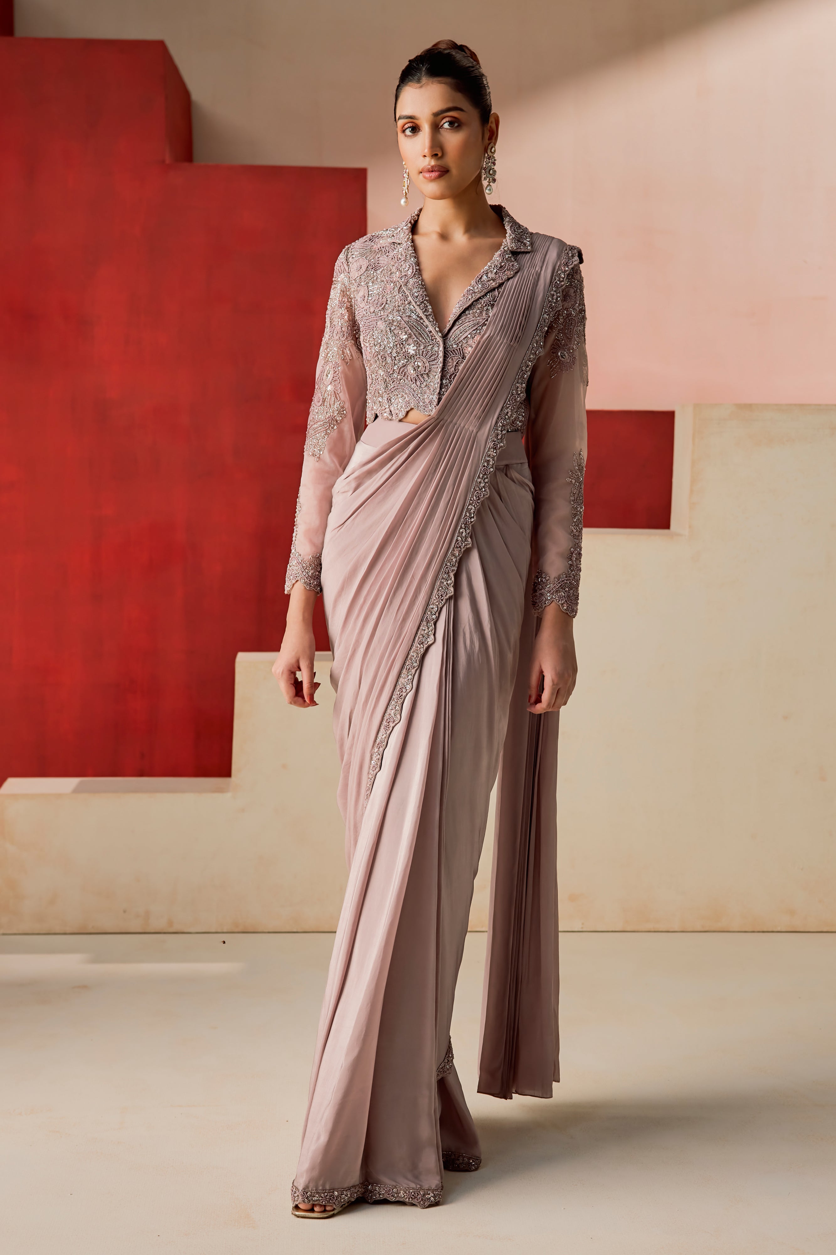 Onion Pink Drape Saree