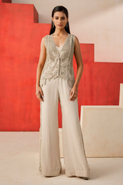 Ivory Jacket With A Bustier And Flared Pant