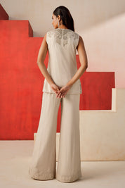 Ivory Jacket With A Bustier And Flared Pant