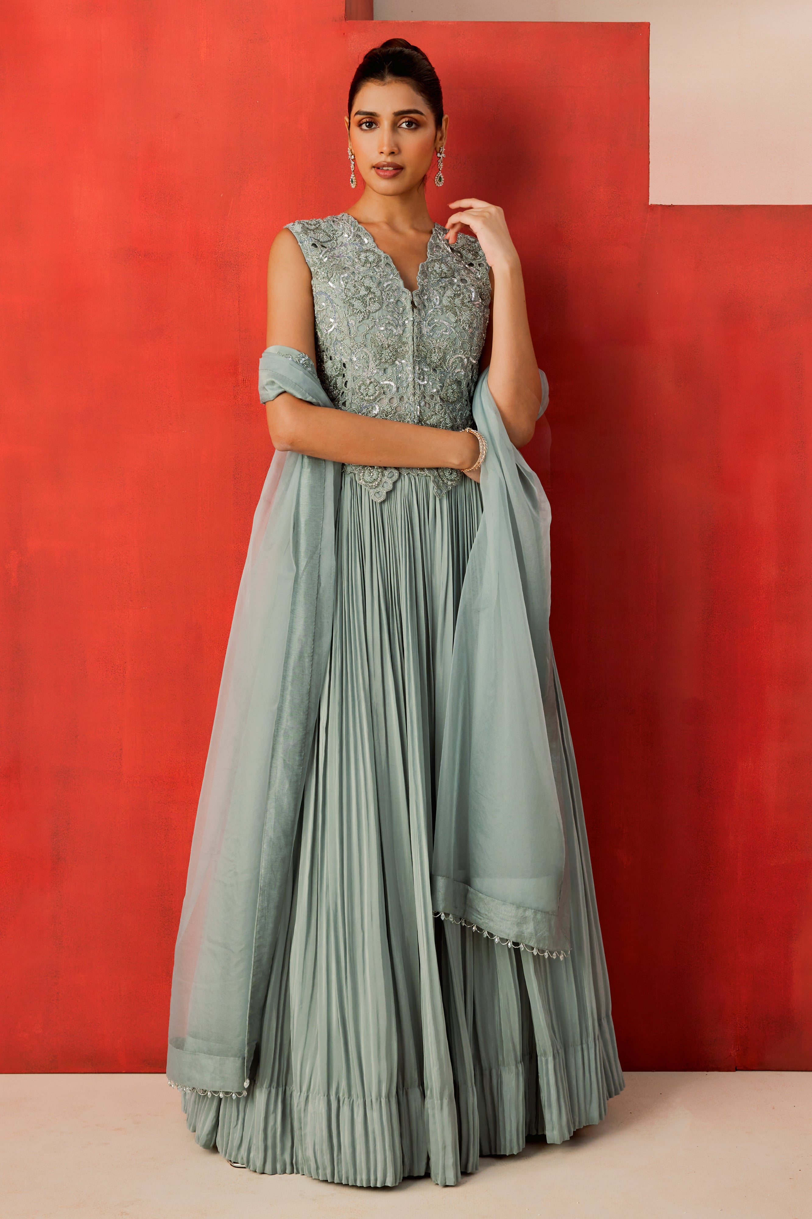 Embroidered Waistcoat With A Lehenga And Dupatta