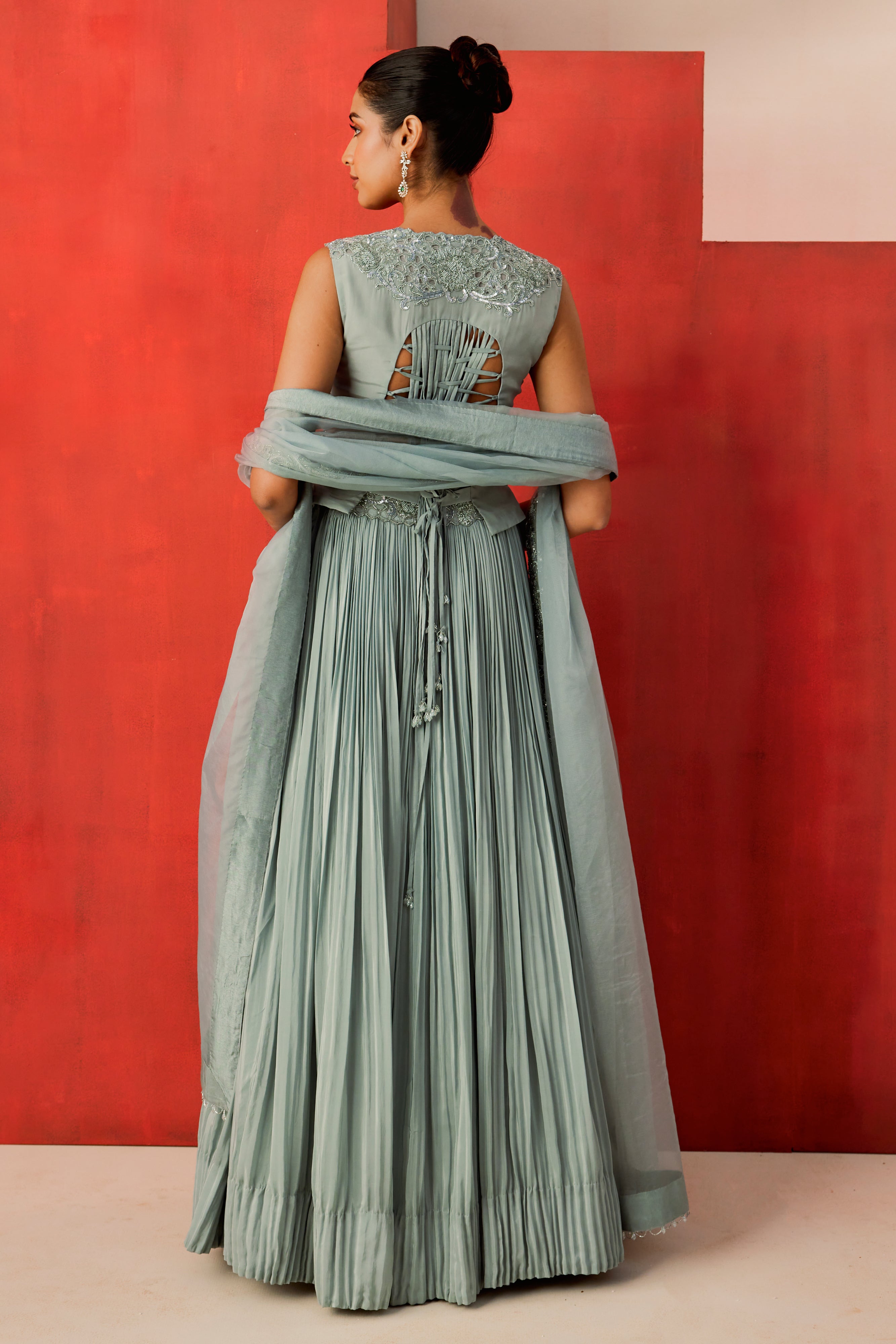 Embroidered Waistcoat With A Lehenga And Dupatta