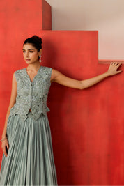 Embroidered Waistcoat With A Lehenga And Dupatta