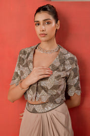 Short Jacket With A Bustier And Drape Skirt