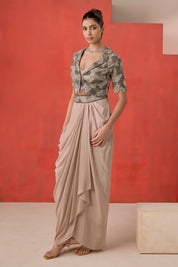 Short Jacket With A Bustier And Drape Skirt