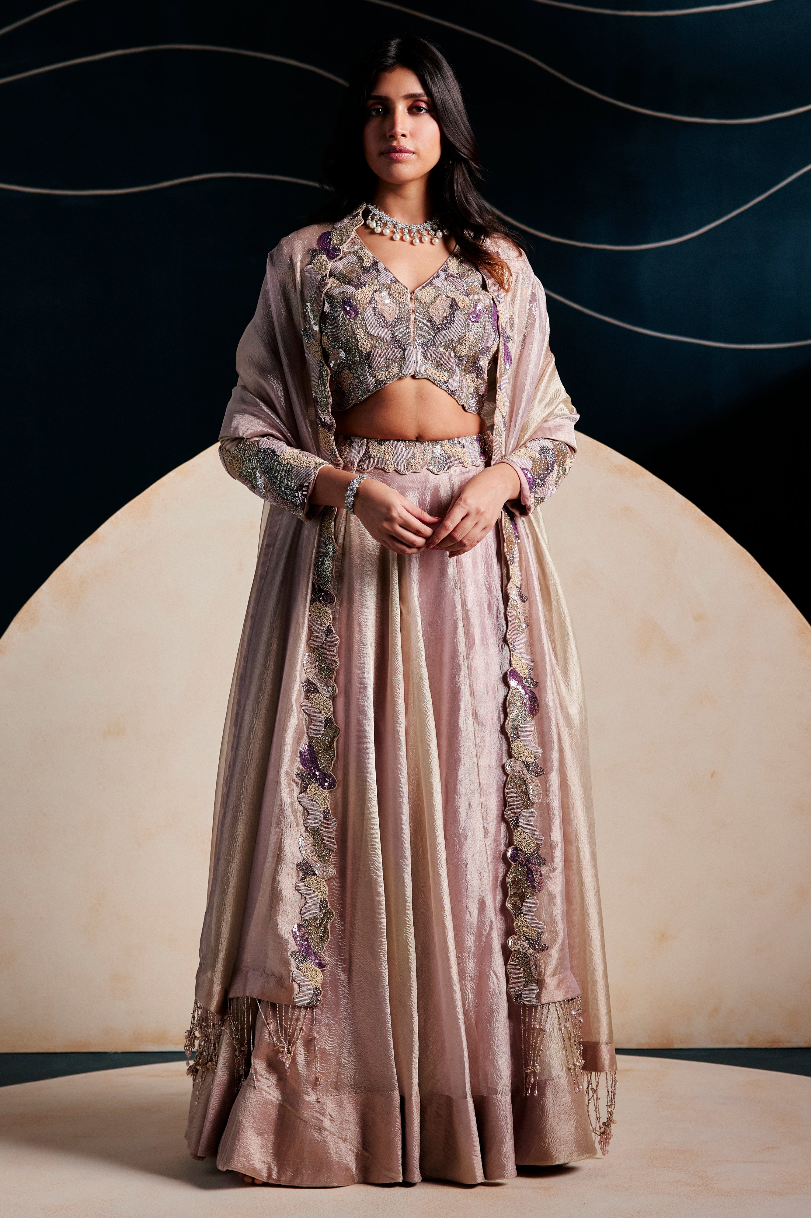 Blouse With A Lehenga And Dupatta