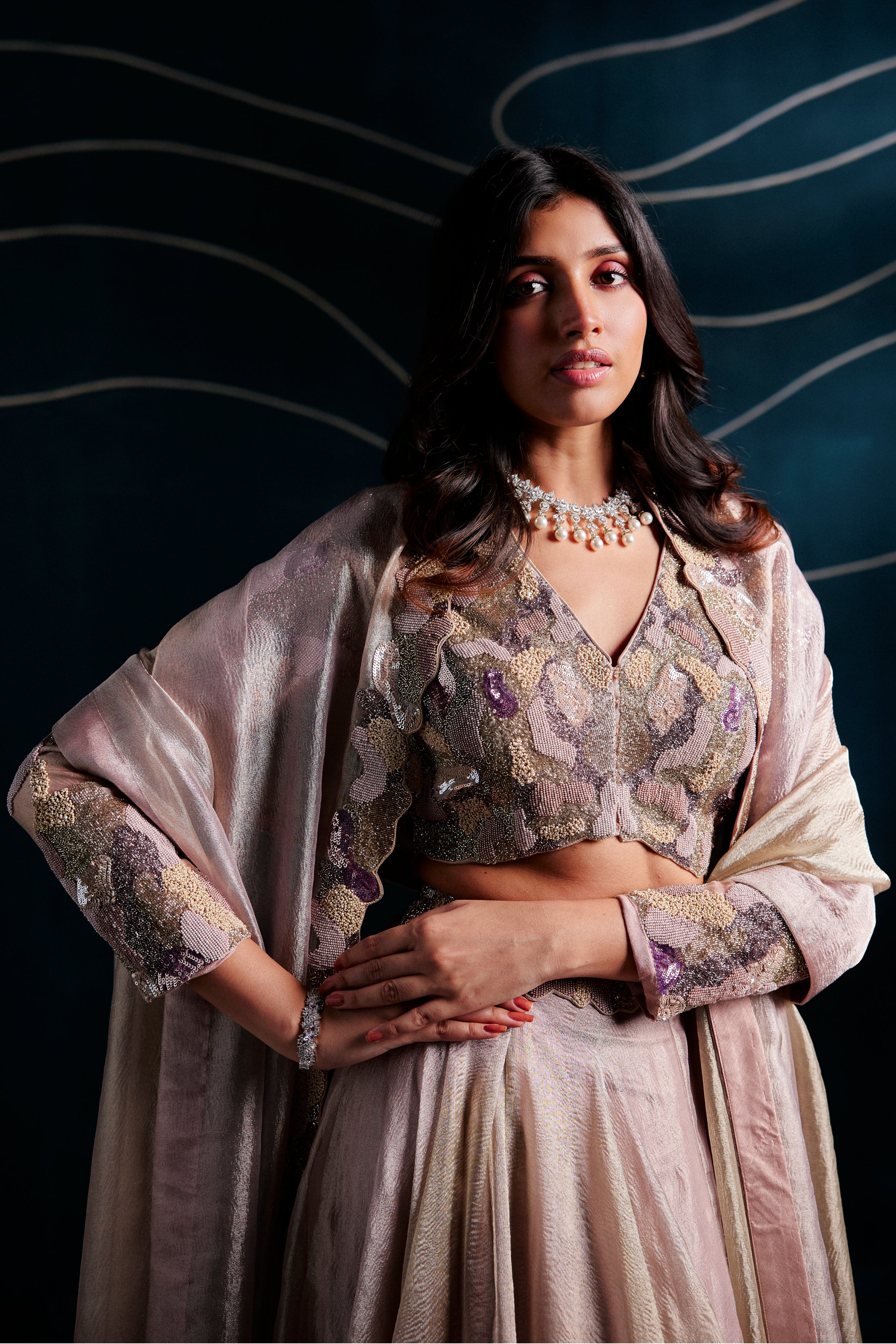 Blouse With A Lehenga And Dupatta