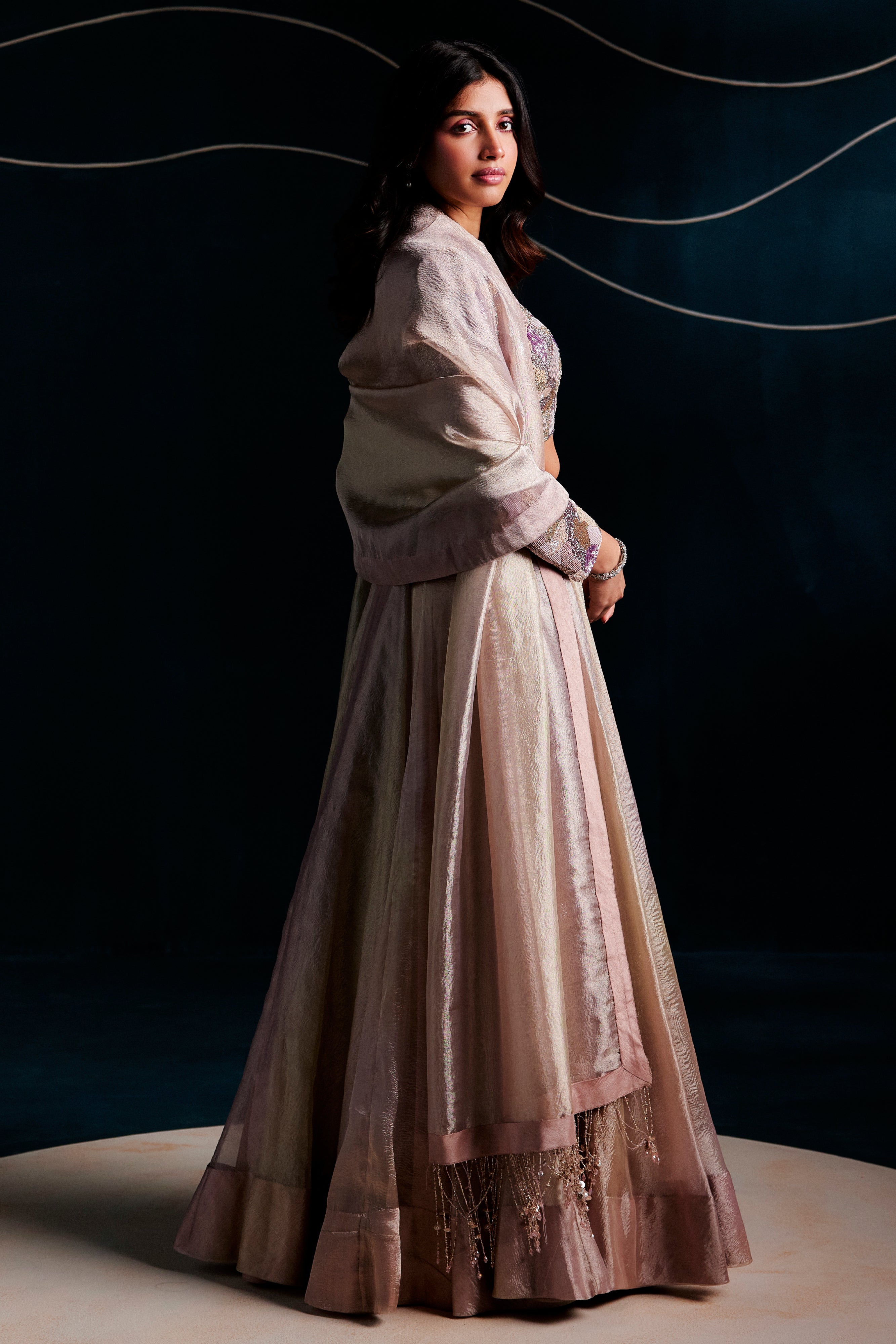 Blouse With A Lehenga And Dupatta