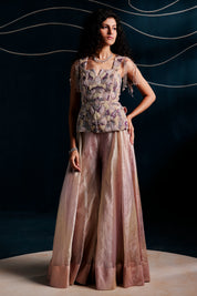Embroidered Peplum With Flared Pant