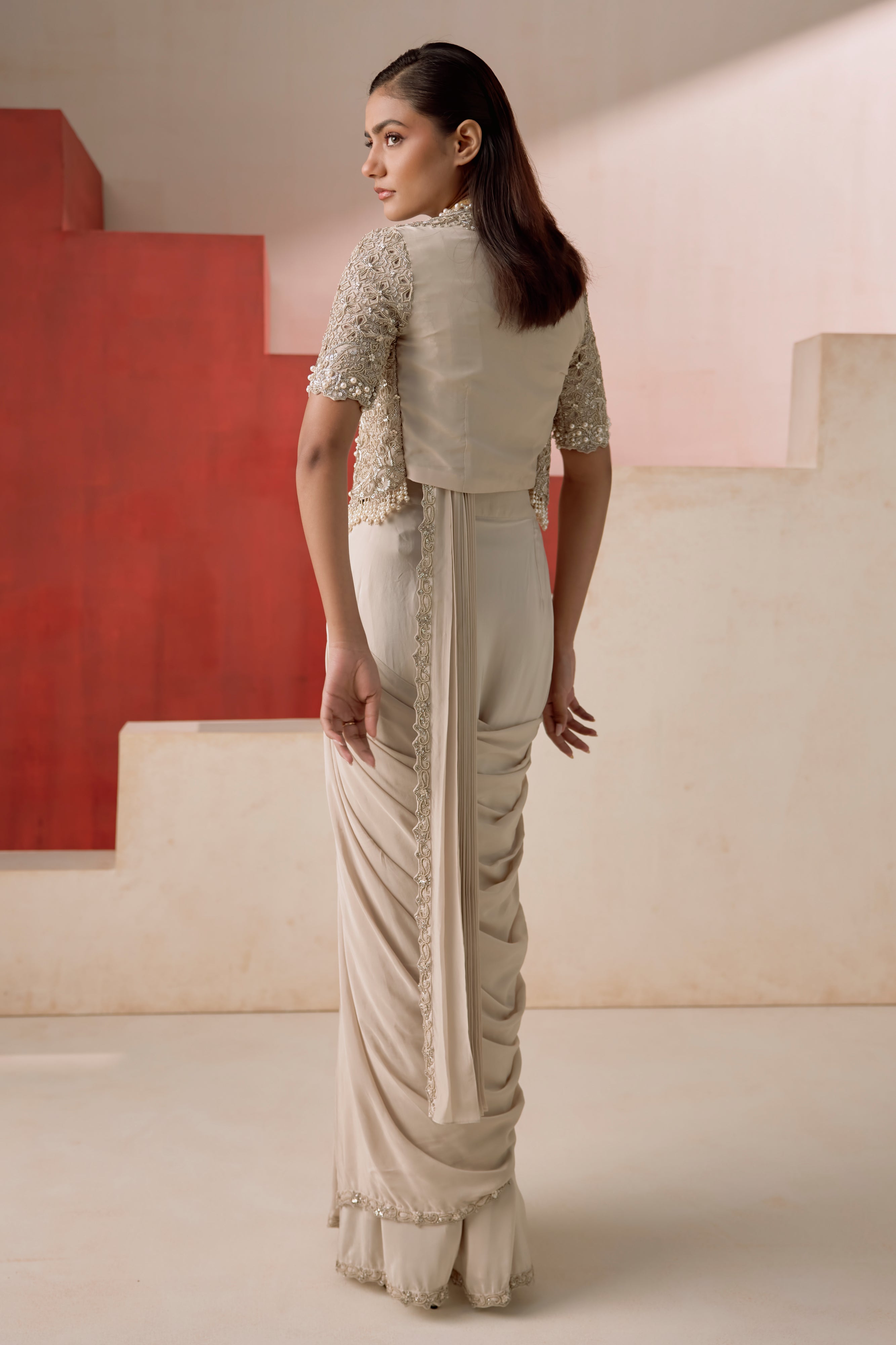 Ivory Drape Saree