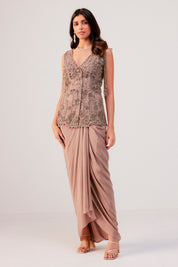 Embroidered Short Jacket With Drape Skirt