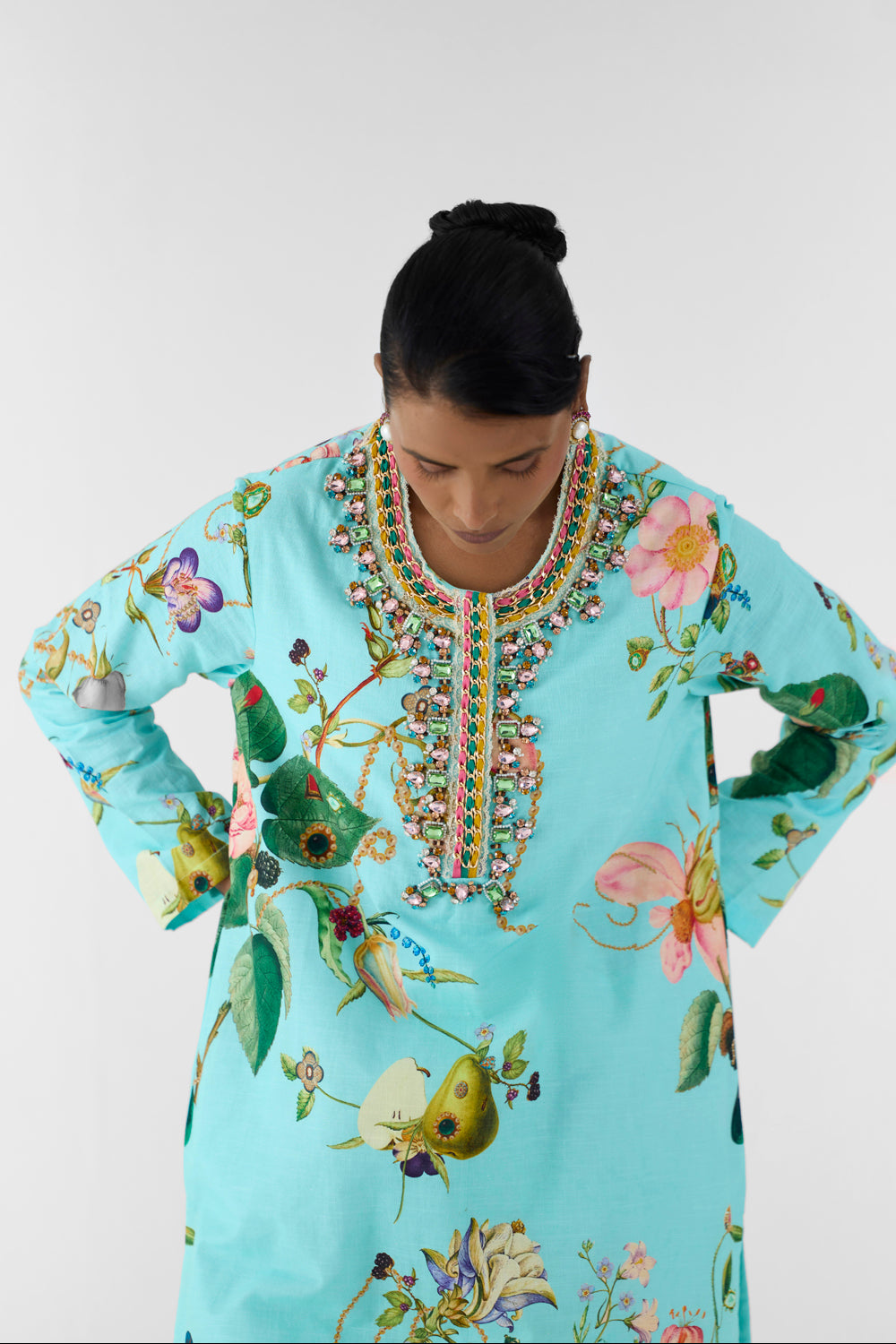 Blue Blossom Stonework Kurta & Pants
