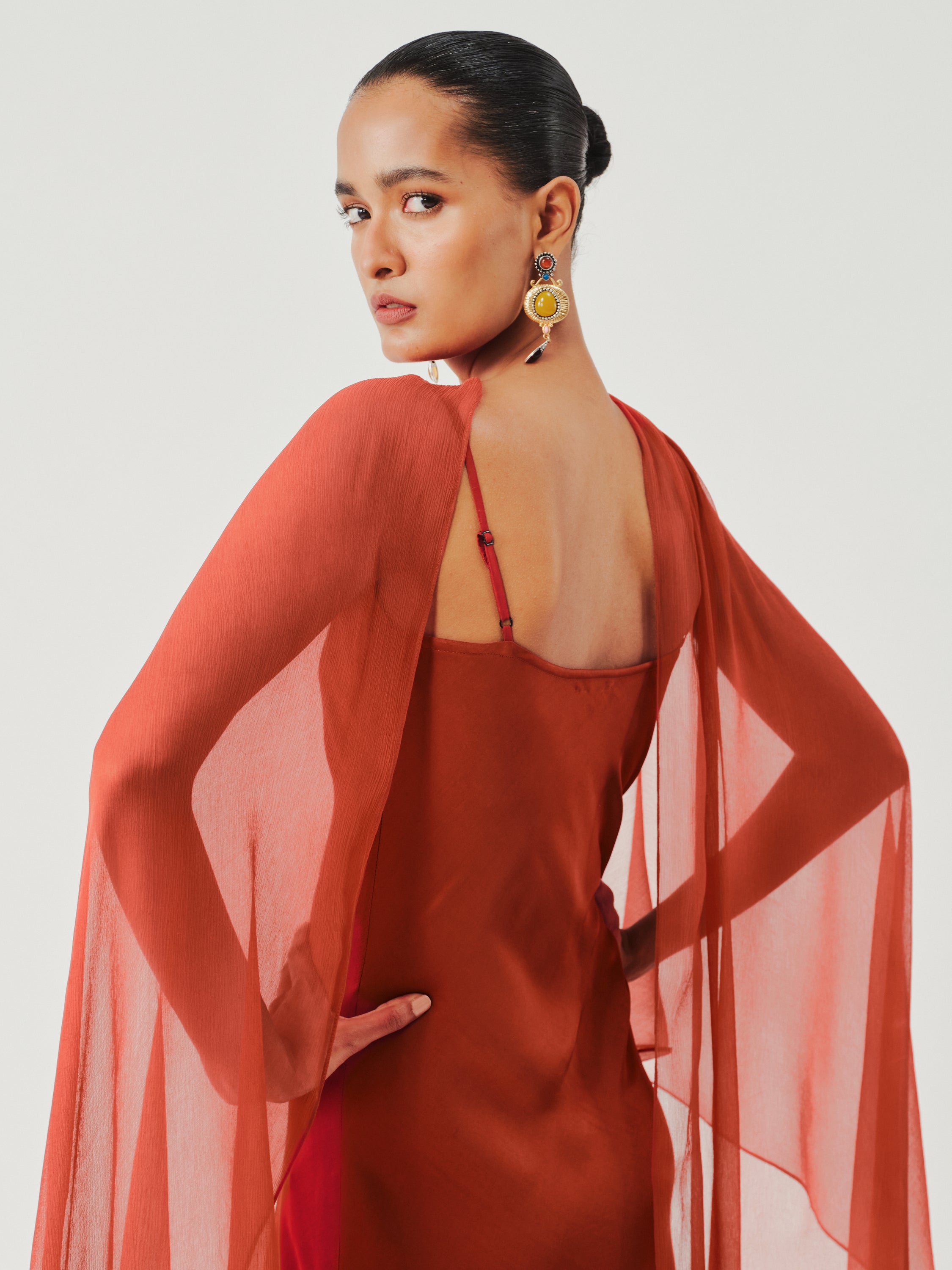 Tyra Slip Dress in Rust With Scarf