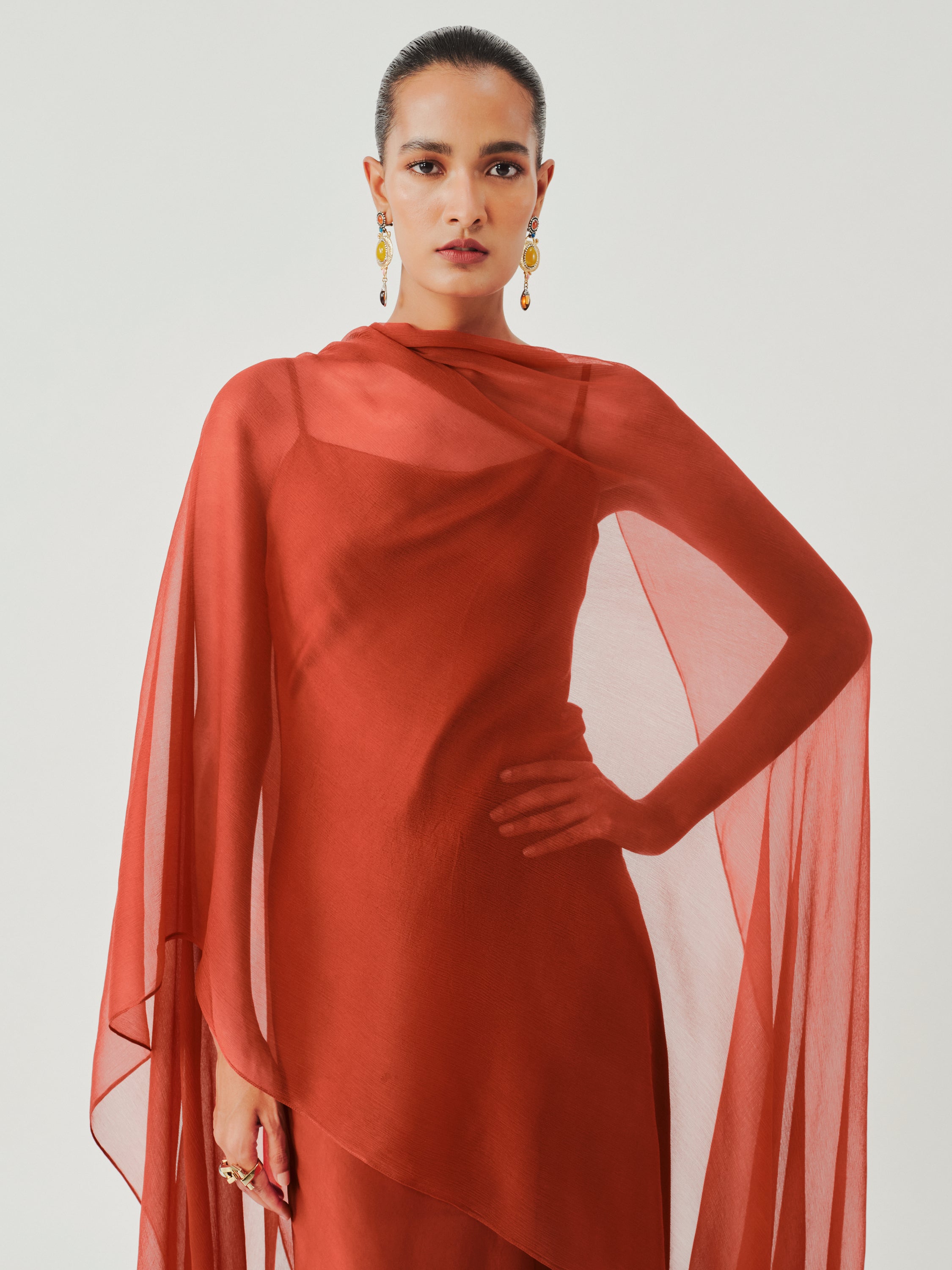 Tyra Slip Dress in Rust With Scarf