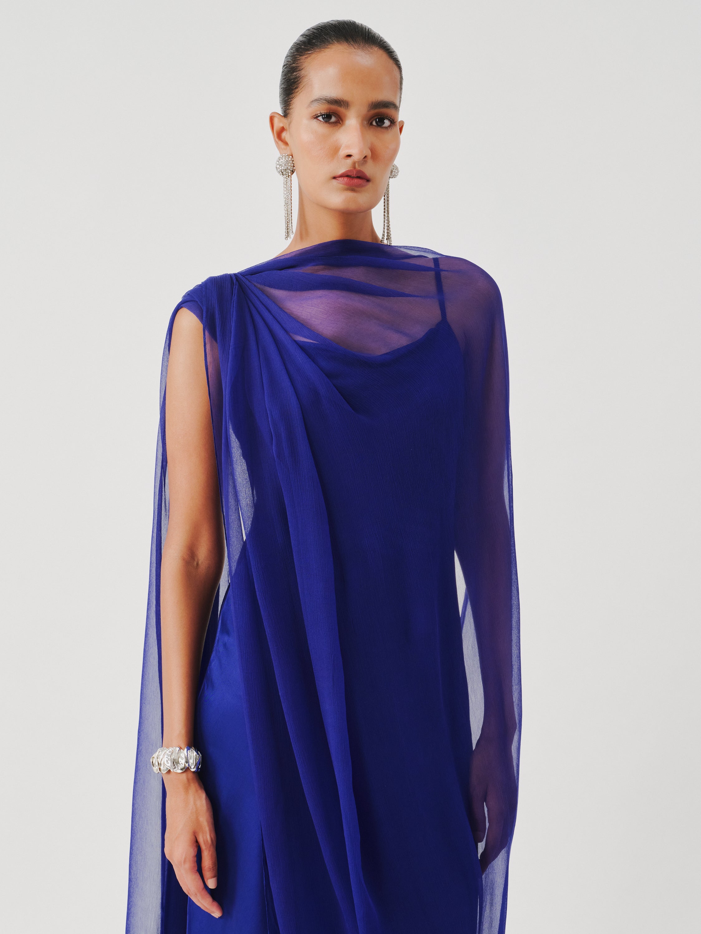 Tyra Slip Dress in Blue With Scarf