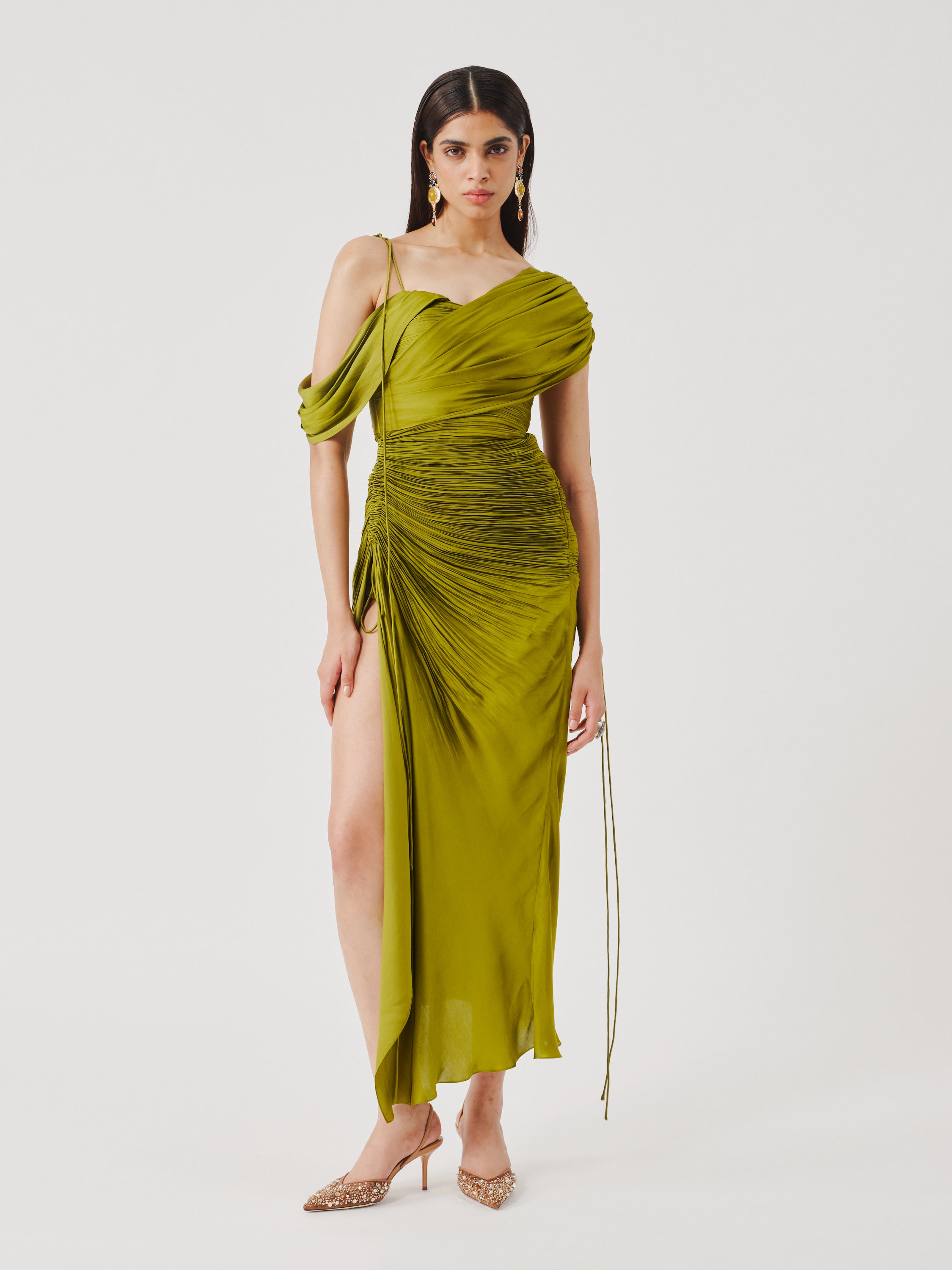 Olive Ruched Dress
