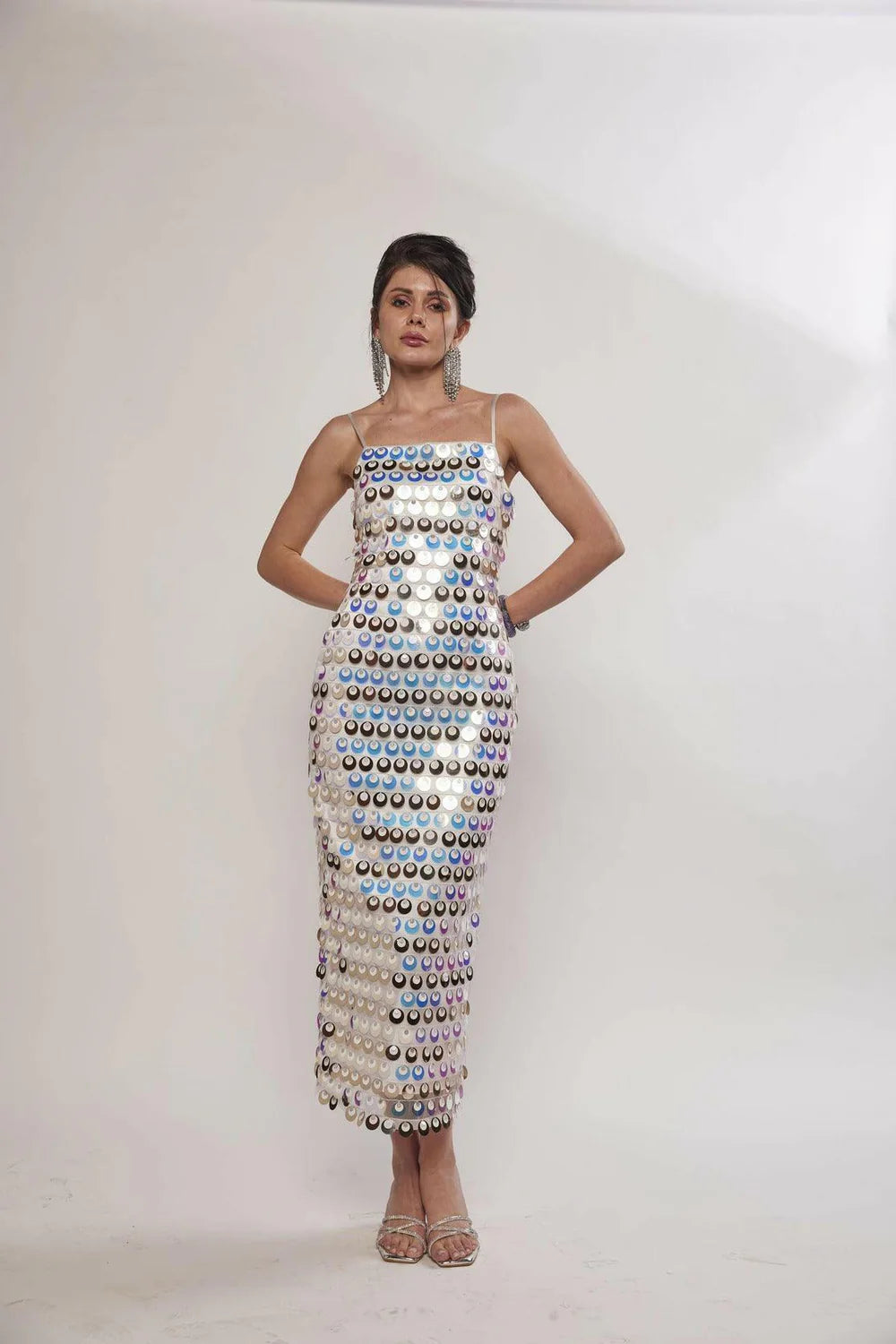 Sea Madien Iridescent White Sequin Maxi Dress