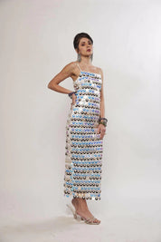 Sea Madien Iridescent White Sequin Maxi Dress