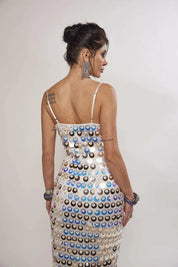 Sea Madien Iridescent White Sequin Maxi Dress
