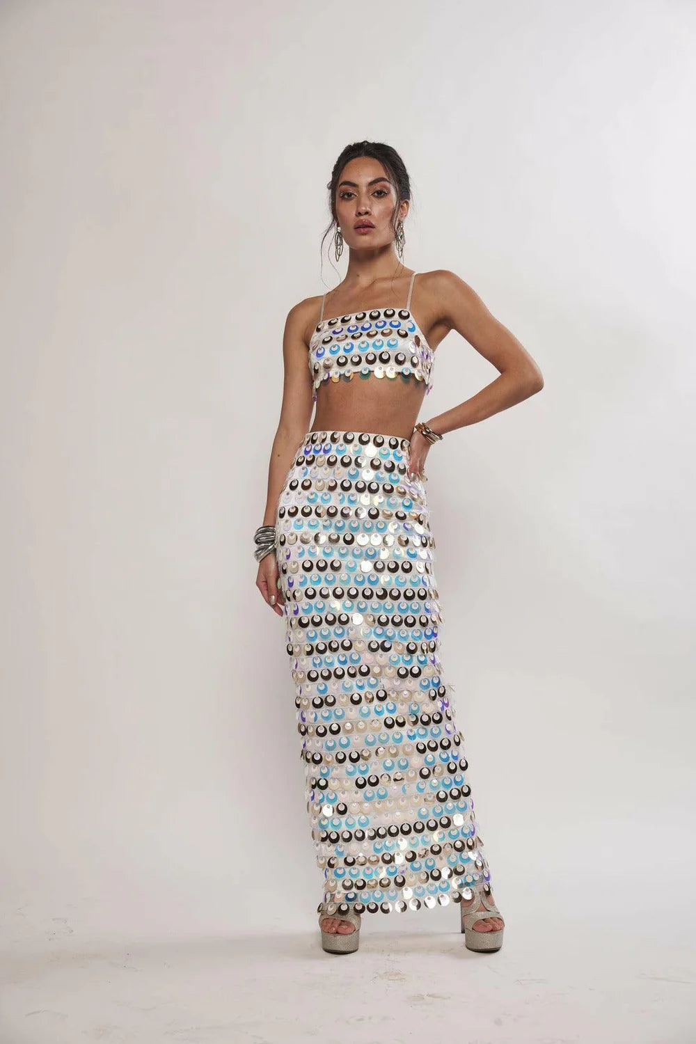 Sea Maiden Iridescent White Sequin Co-ord Set