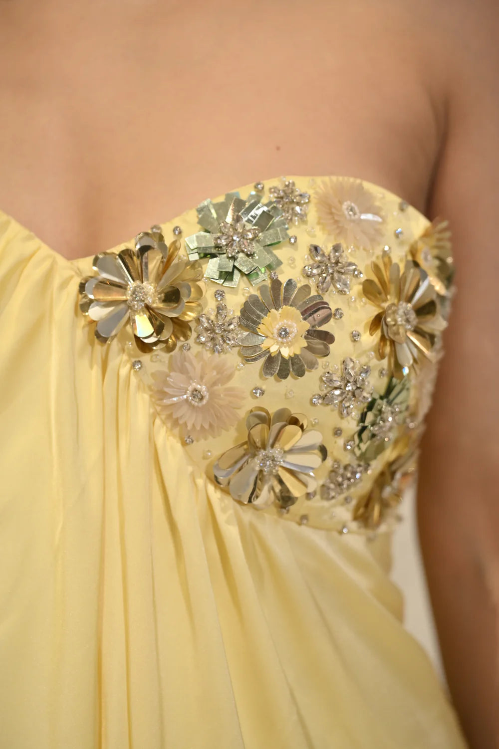 Selena Butter Yellow Sequin Drape Gown