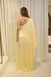 Selena Butter Yellow Sequin Drape Gown