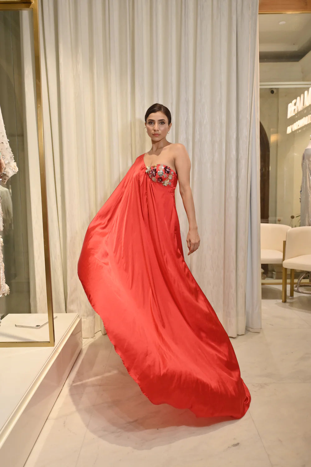 Selena Red Sequin Drape Gown