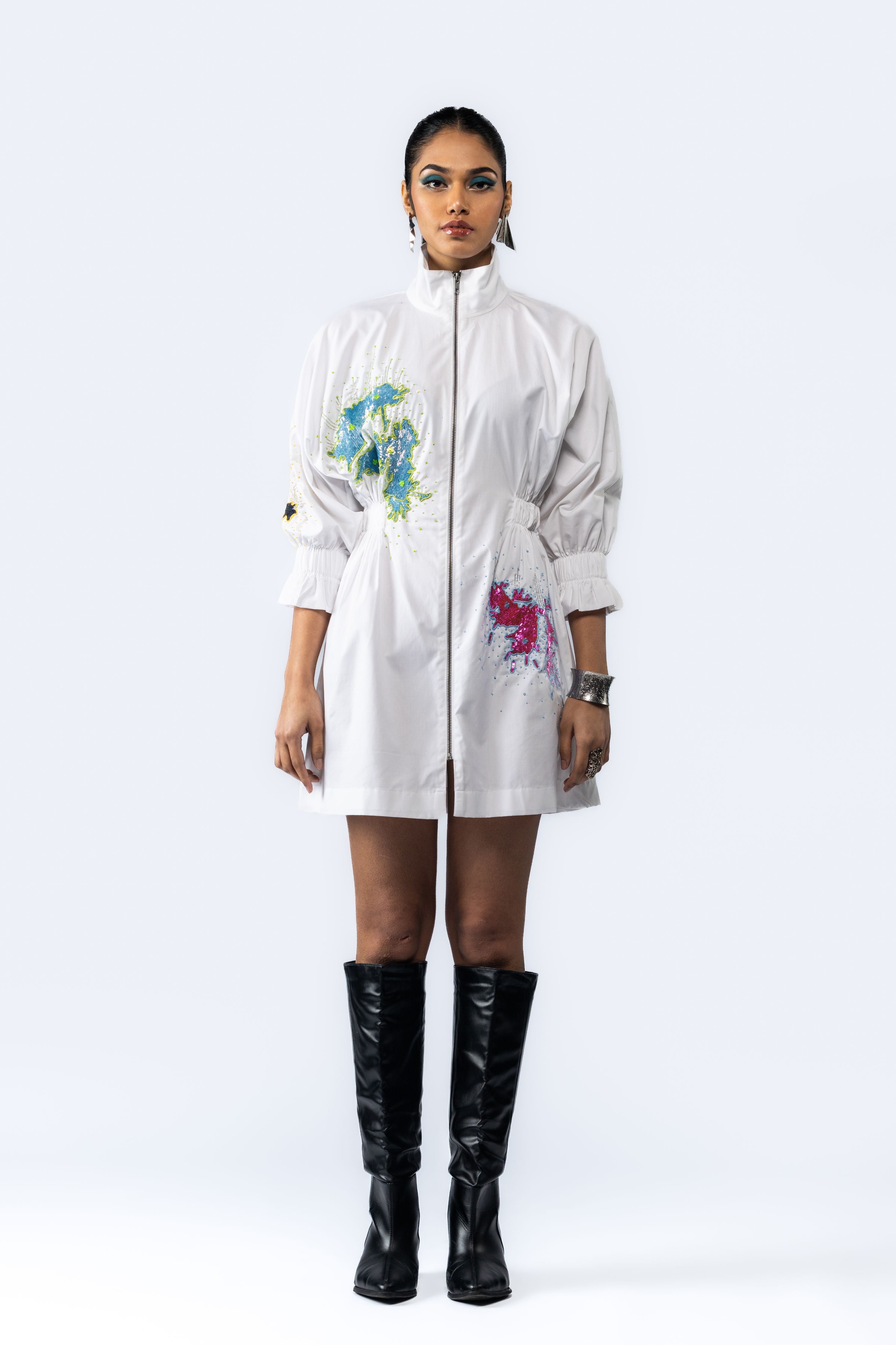 Hand Embroidered Sequin Dress- White