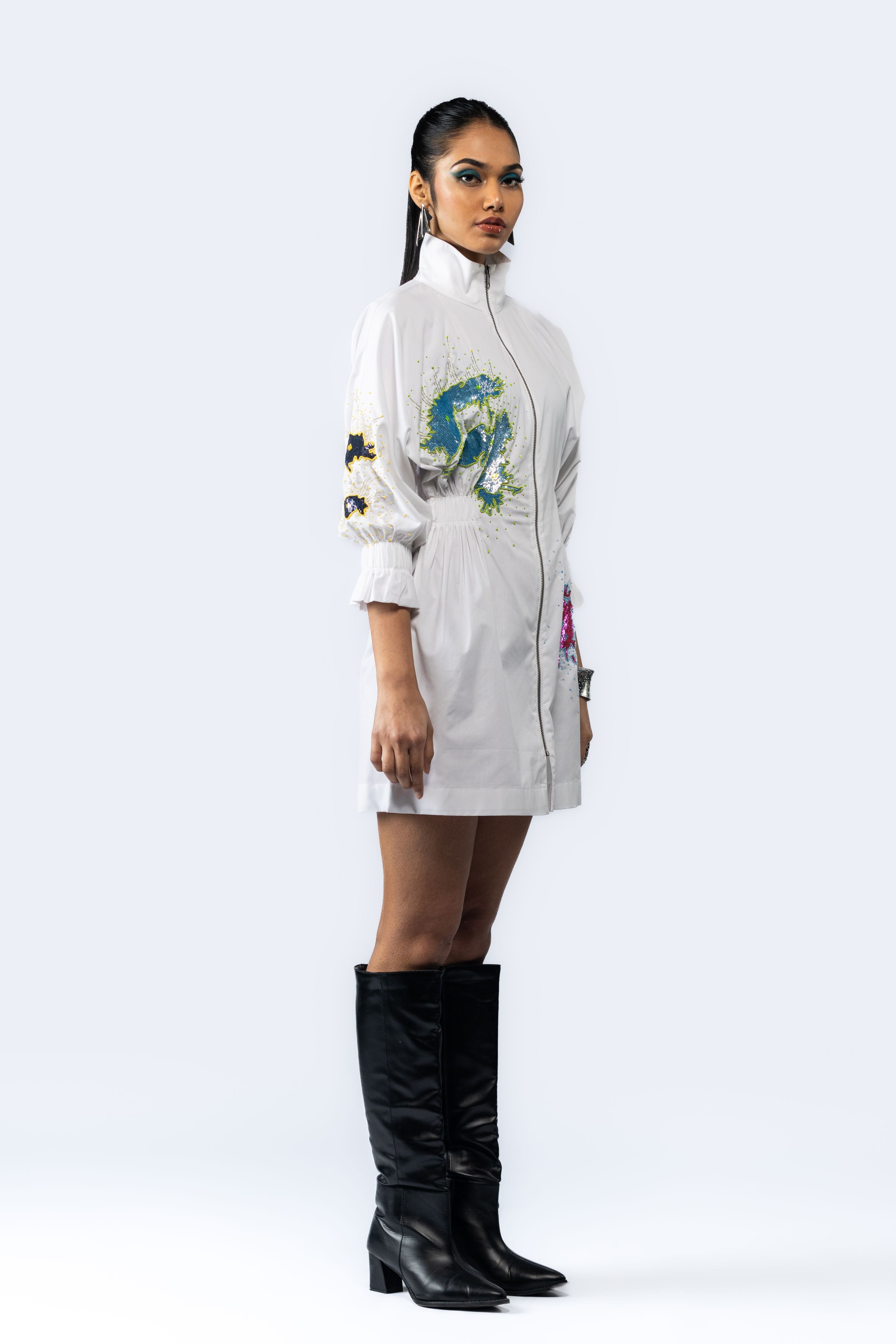 Hand Embroidered Sequin Dress- White