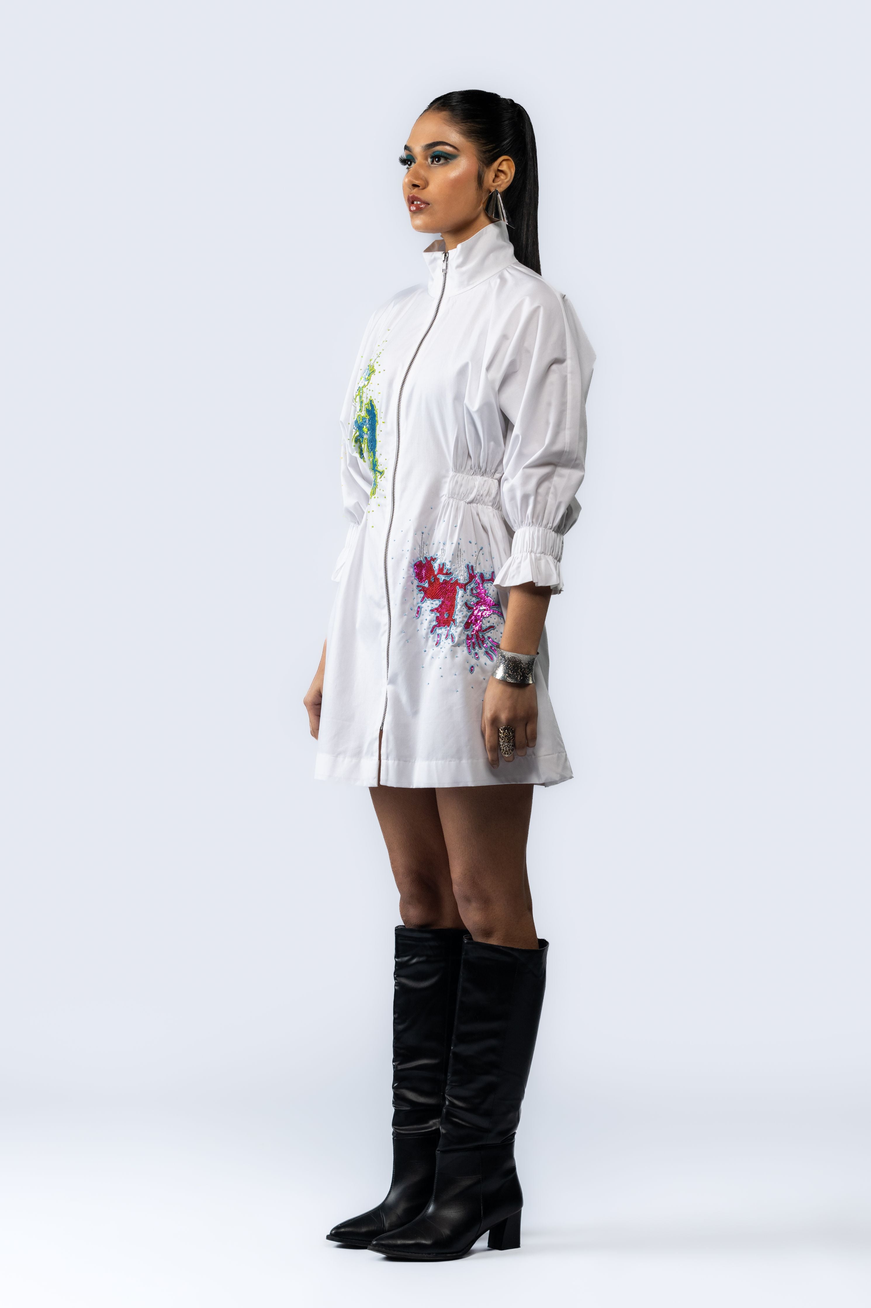 Hand Embroidered Sequin Dress- White