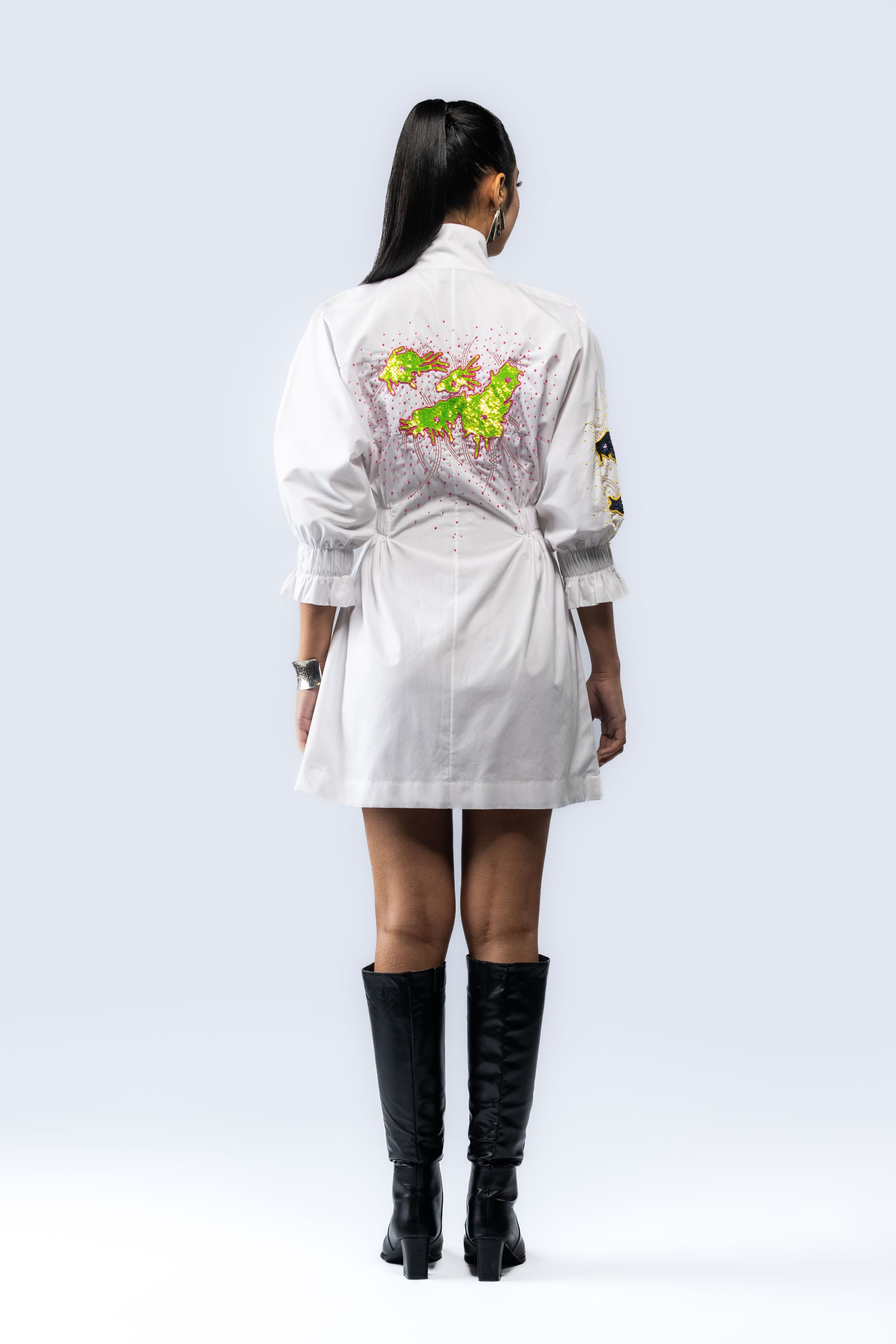 Hand Embroidered Sequin Dress- White