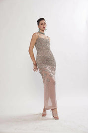 Serena Dusty Pink Crystal Maxi Dress