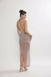 Serena Dusty Pink Crystal Maxi Dress