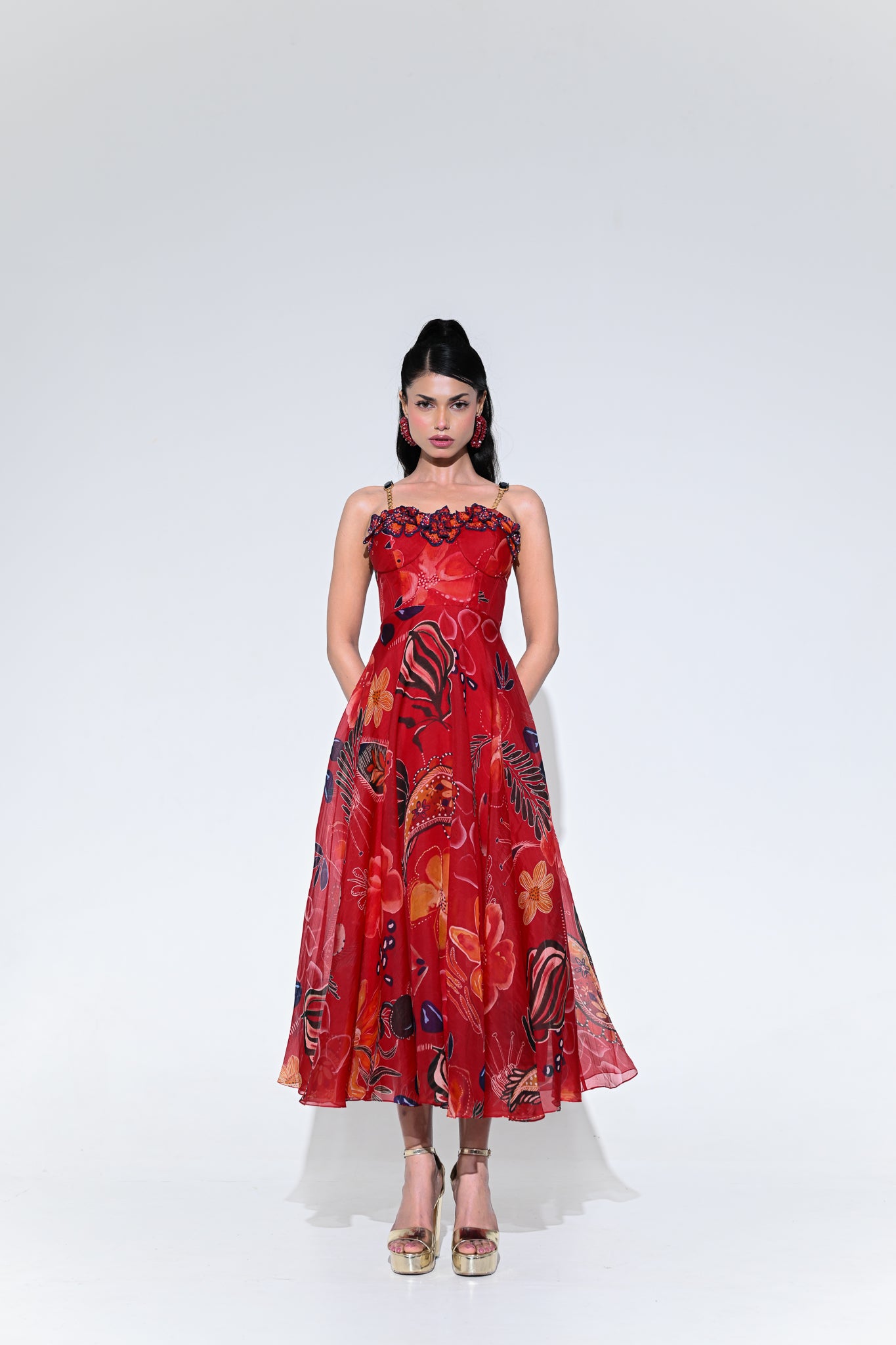 Scarlet Flower Corset Midi Dress