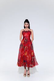 Scarlet Flower Corset Midi Dress